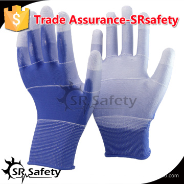 SRSAFETY 13 Gauge knitted polyester liner coated thin PU on palm safety working gloves, cheap working gloves.